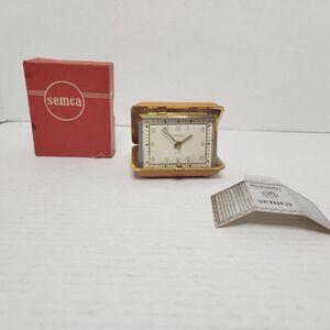 Semca Clock Co Germany Vintage Travel Folding Alarm Clock In Leather Case READ